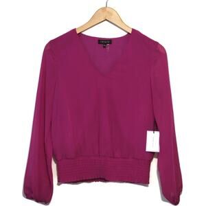 1 State V Neck Long Sleeve Smock Waist Pink Blouse Workwear Office  Size XS